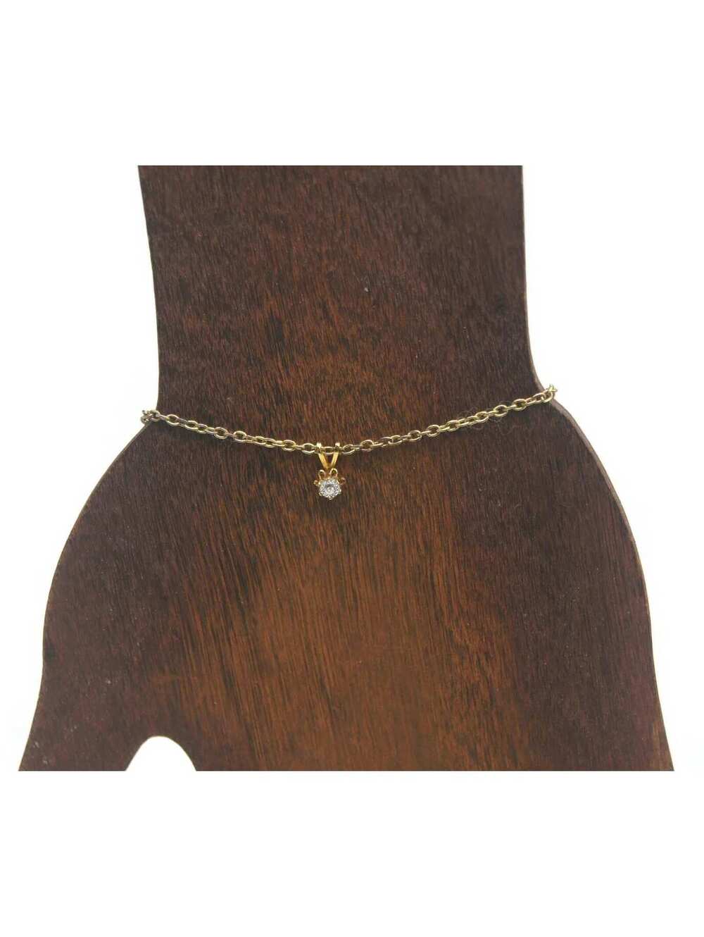 Vintage Gold Tone and Diamond Chip 7 Inch Bracelet with Spring Ring Clasp.
